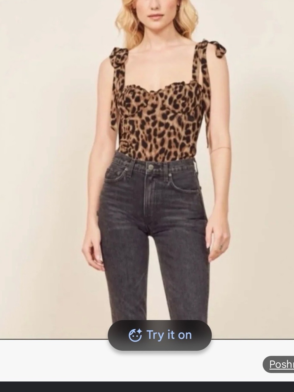 Reformation Brown and Black Leopard Tie-Shoulder Top